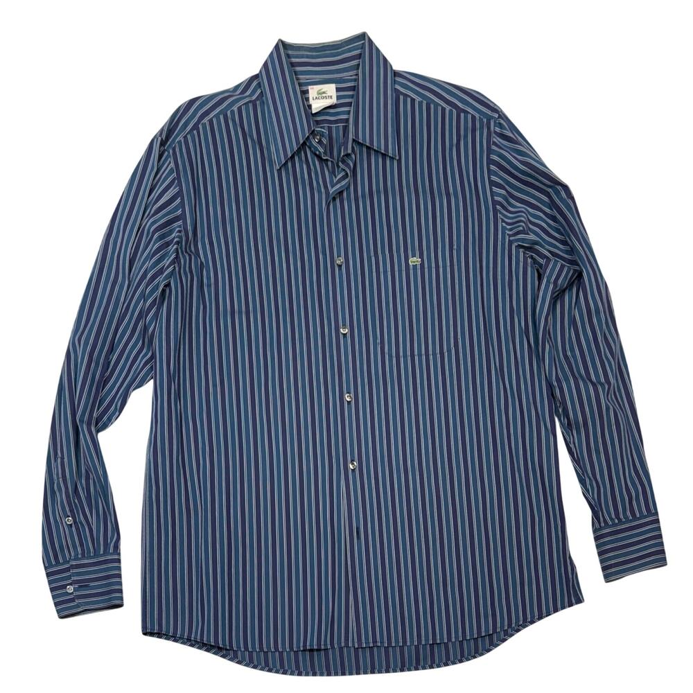Lacoste blue striped casual men’s long sleeve shirt size 44